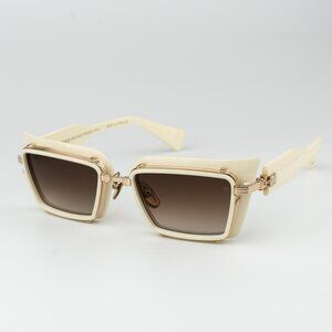 Balmain Men Sunglasses Titanium Gold Bone Brown Rectangle ADMIRABLE BPS-130C-52